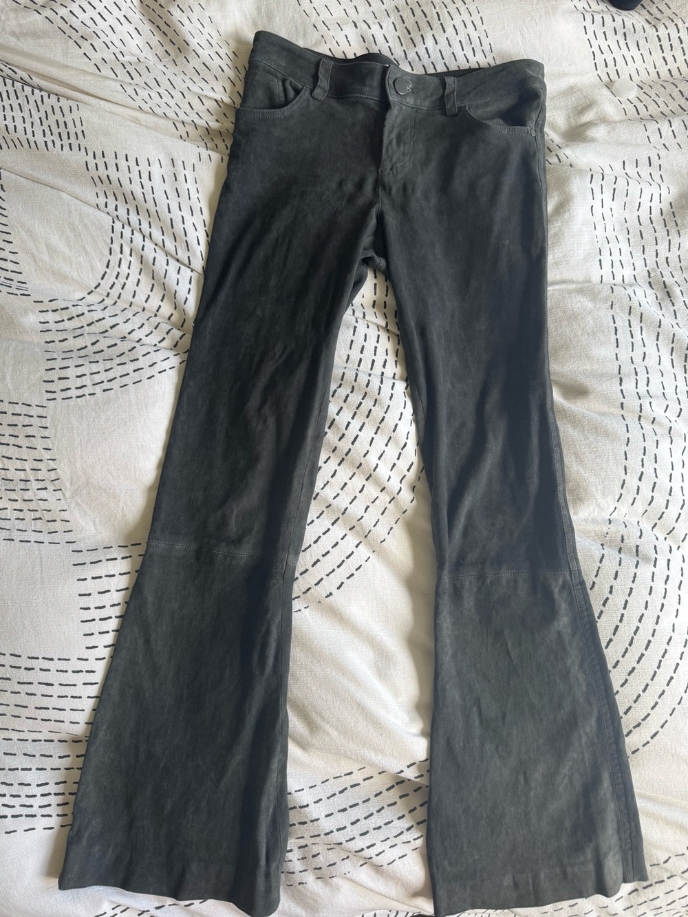 Alice + Olivia 100% Lamb Leather Suede Flare Pants Dark Gray
